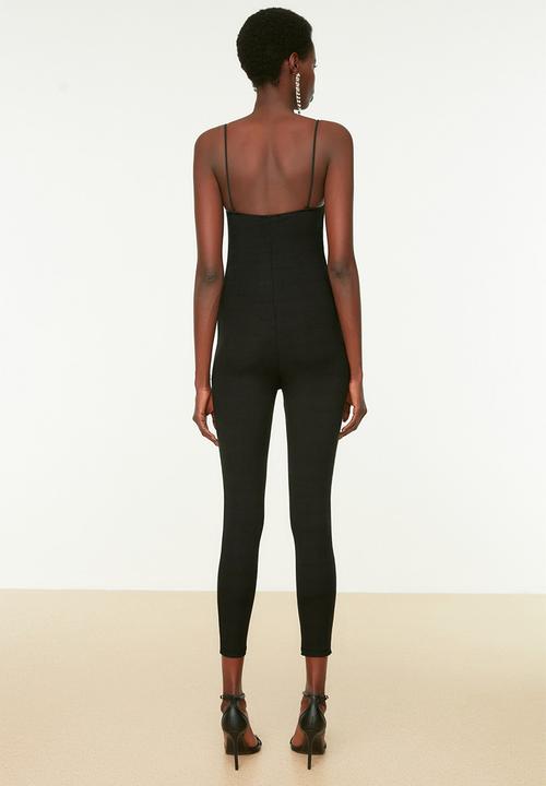 Trendyol - Skinny strap knit jumpsuit - black