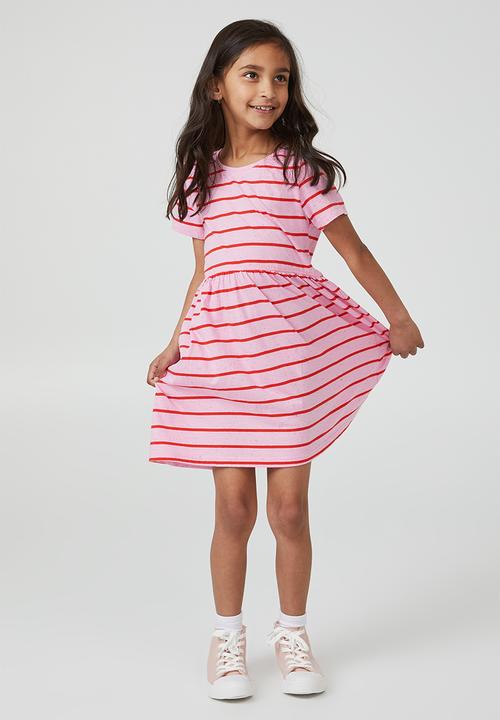Cotton On - Freya short sleeve dress - bubblegum pop/fiery red stripe nep