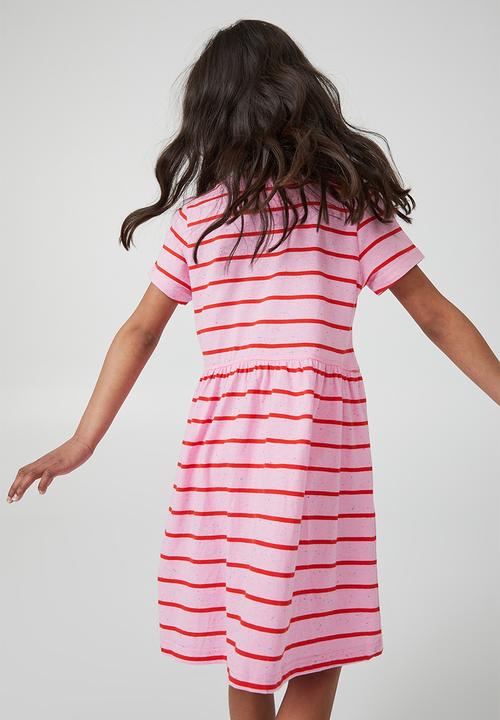 Cotton On - Freya short sleeve dress - bubblegum pop/fiery red stripe nep