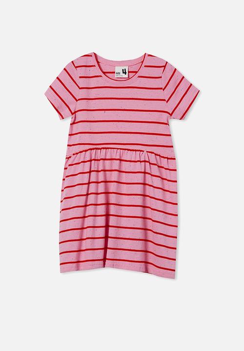 Cotton On - Freya short sleeve dress - bubblegum pop/fiery red stripe nep