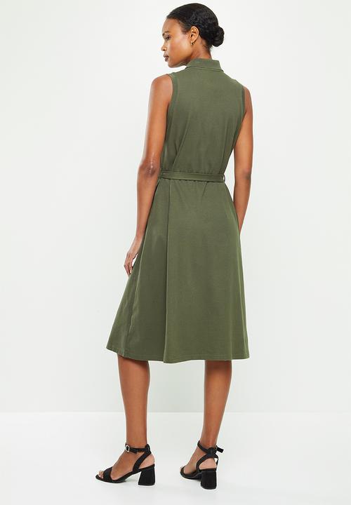 POLO - Bianca sleeveless long line golfer dress - olive