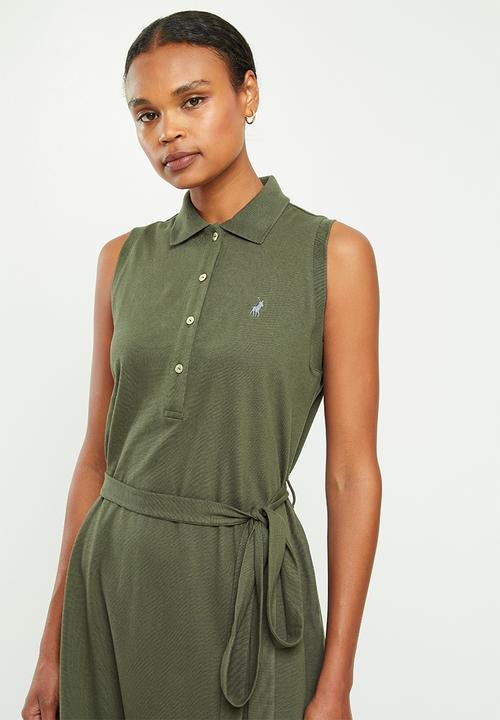 POLO - Bianca sleeveless long line golfer dress - olive