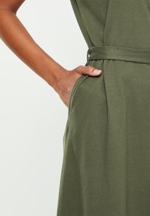 POLO - Bianca sleeveless long line golfer dress - olive