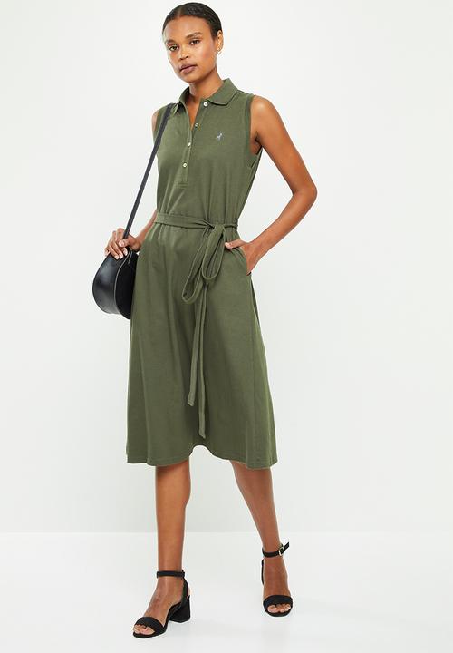 POLO - Bianca sleeveless long line golfer dress - olive
