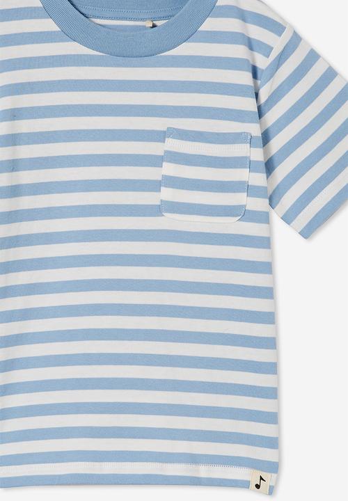 Cotton On - Unisex organic jersey tee - dusty blue/vanilla stripe
