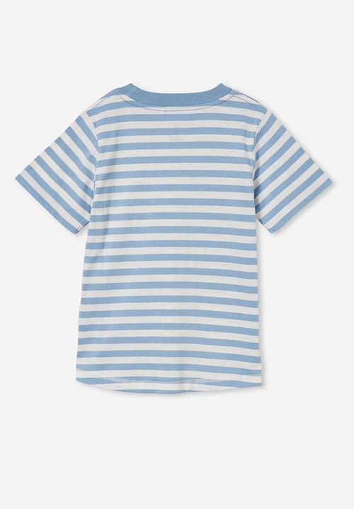 Cotton On - Unisex organic jersey tee - dusty blue/vanilla stripe