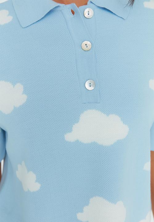 Trendyol - Cloud print polo knit top - clear blue