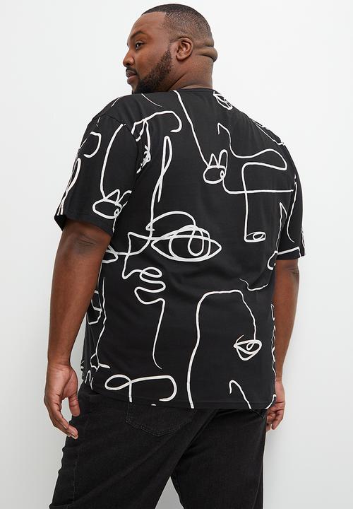 Superbalist - Aop plus abstract regular crew neck - black