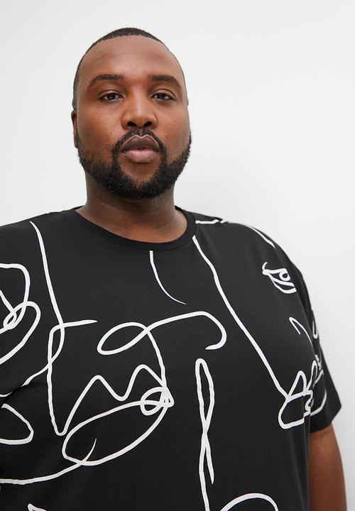 Superbalist - Aop plus abstract regular crew neck - black