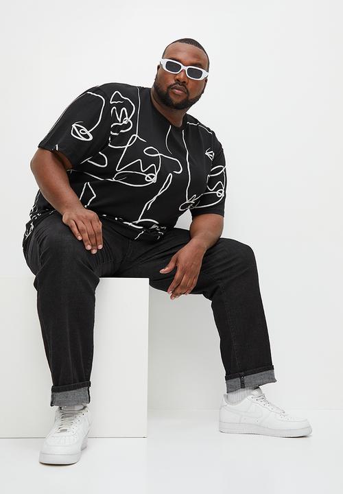 Superbalist - Aop plus abstract regular crew neck - black