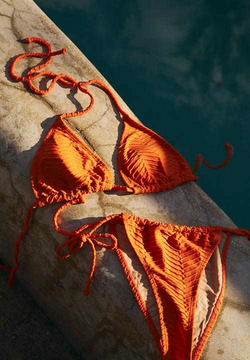 Cotton On - Tie side cheeky bikini bottom - blazing orange textured jacquard