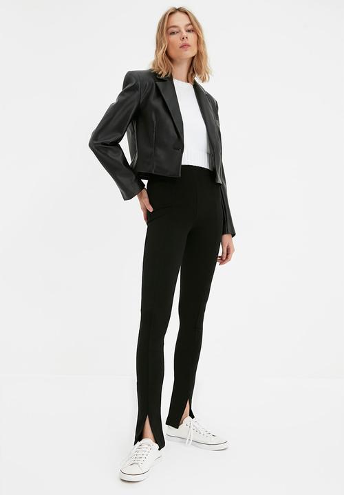 Trendyol - Slit detail knit tall trousers - black