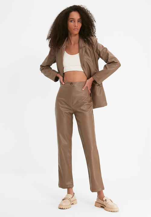 Trendyol - High waist straight cut trousers - mink