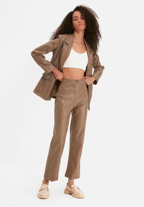 Trendyol - High waist straight cut trousers - mink