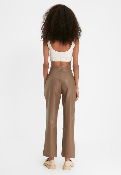 Trendyol - High waist straight cut trousers - mink