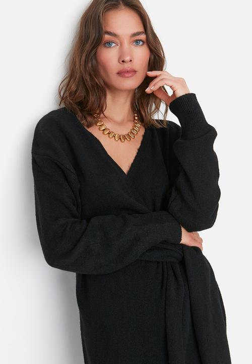 Trendyol - Wrap maxi knit dress - black