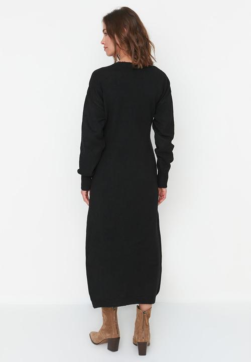 Trendyol - Wrap maxi knit dress - black