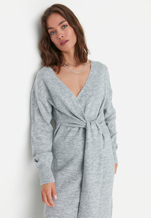Trendyol - Wrap maxi knit dress - grey