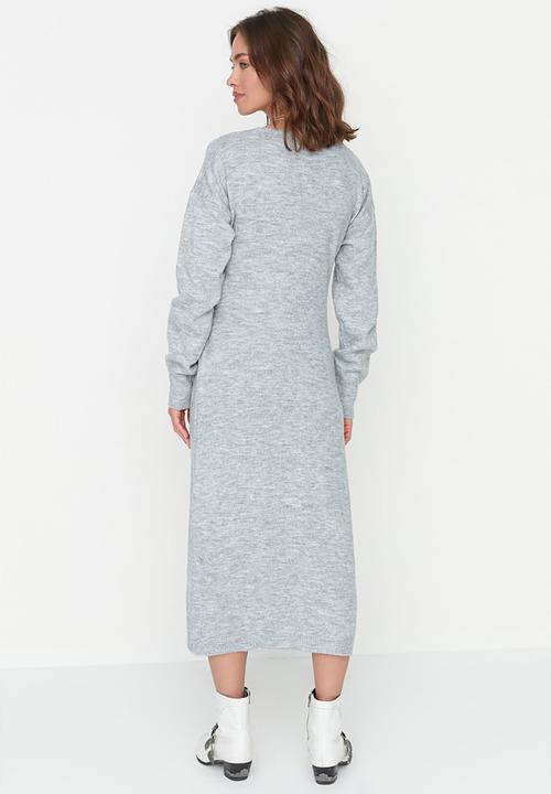 Trendyol - Wrap maxi knit dress - grey