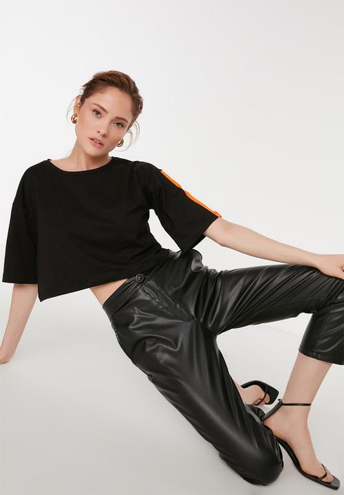 Trendyol - High waist faux leather trousers - black
