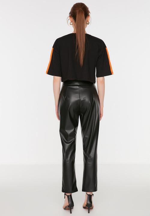 Trendyol - High waist faux leather trousers - black