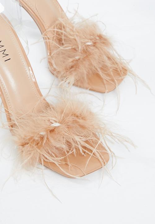 SIMMI London - Rez-2 fluffy clear block heel - nude