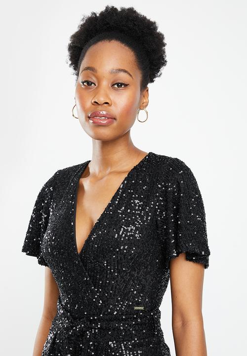 SISSY BOY - Sequin playsuit with open back - black