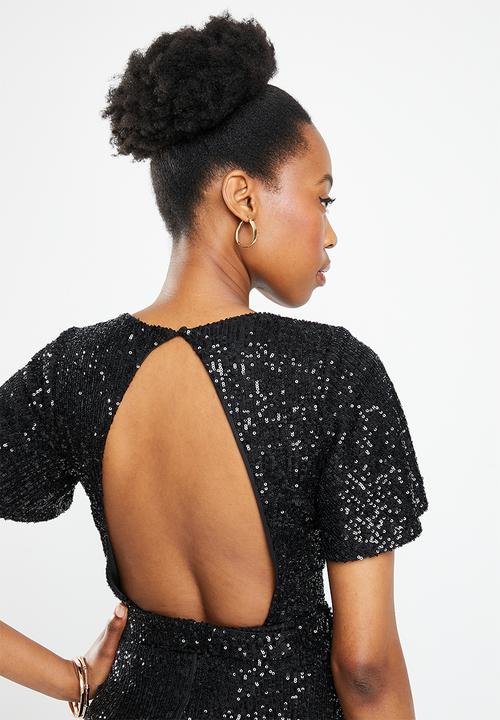 SISSY BOY - Sequin playsuit with open back - black