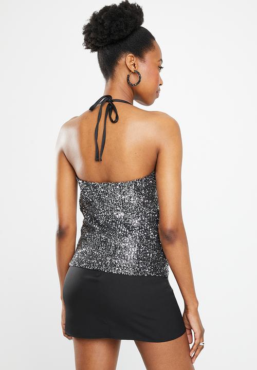 SISSY BOY - High energy: knit cowl top - black & silver