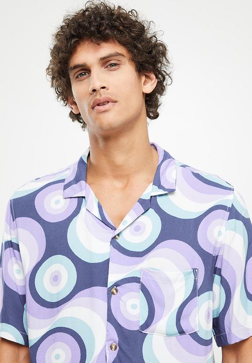 Cotton On - Riviera short sleeve shirt - purple 70s wallpaper