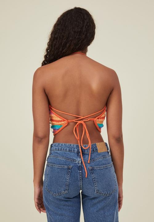 Cotton On - Hanky criss cross back crochet strappy - rainbow multi