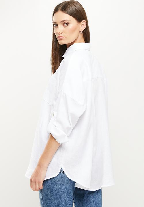 POLO - Maisie long sleeve linen shirt - white