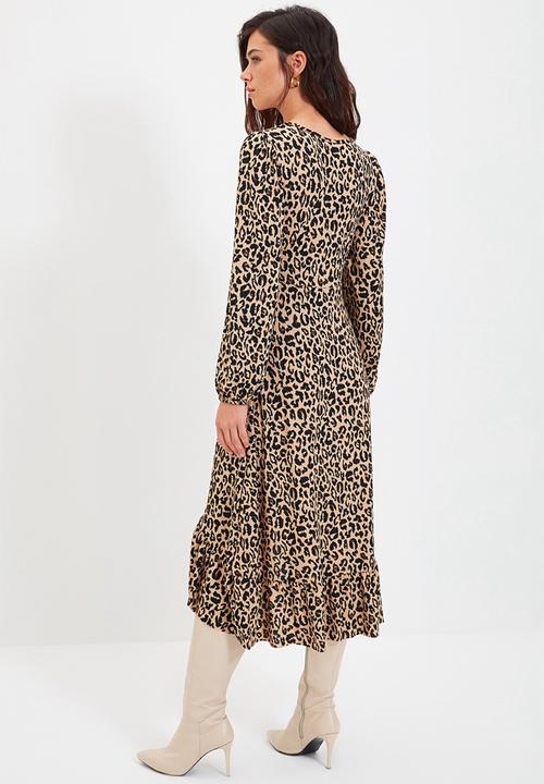 Trendyol - Print knit midi dress - brown