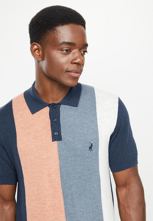 POLO - Men vertical knit stripe golfer - navy