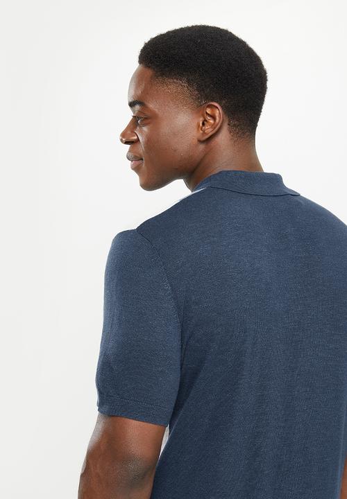 POLO - Men vertical knit stripe golfer - navy
