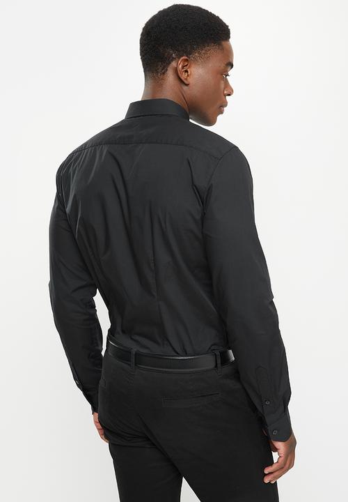 POLO - Men slim fit plain long sleeve shirt - black