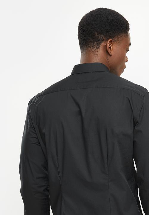 POLO - Men slim fit plain long sleeve shirt - black