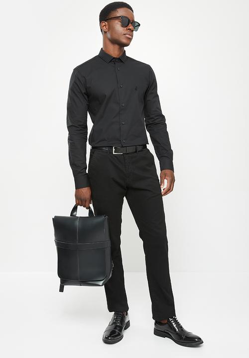 POLO - Men slim fit plain long sleeve shirt - black