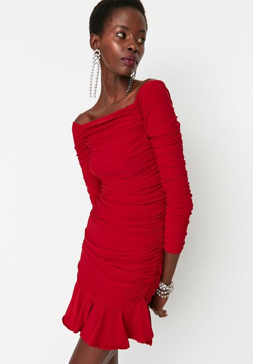 Trendyol - Ruffle detailed skater dress - red