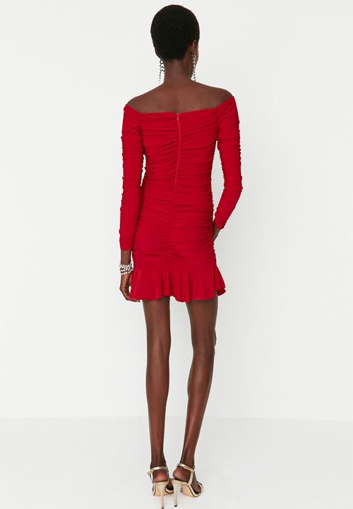 Trendyol - Ruffle detailed skater dress - red