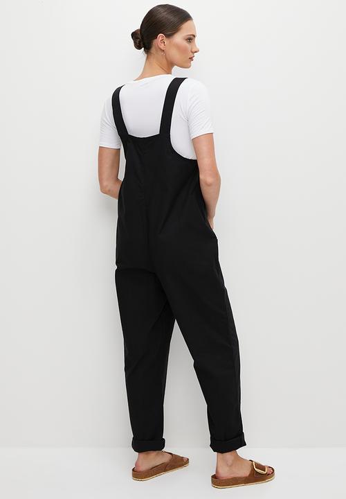 edit - Linen loose fit dungaree - black