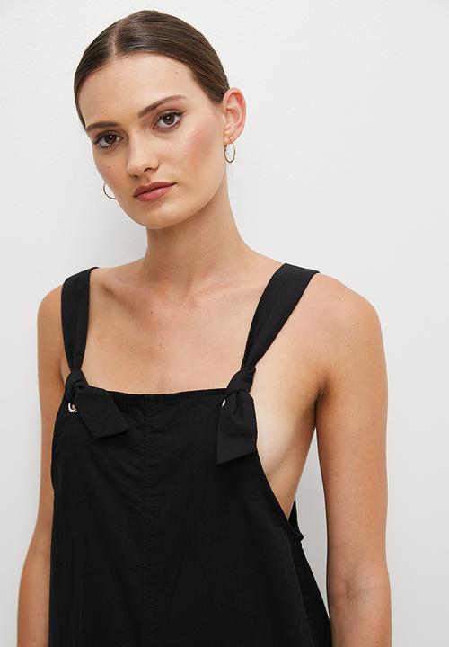 edit - Linen loose fit dungaree - black