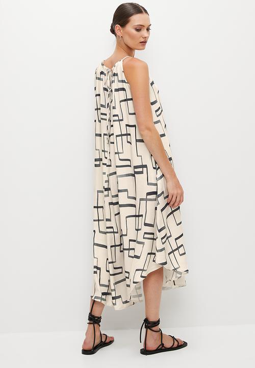 edit - Halter swing hem midi dress - stone based linear
