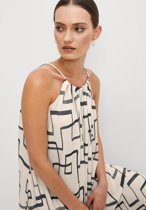 edit - Halter swing hem midi dress - stone based linear