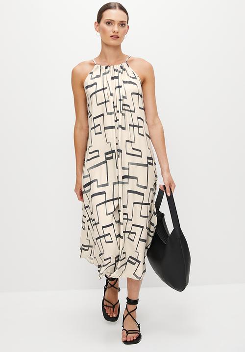 edit - Halter swing hem midi dress - stone based linear
