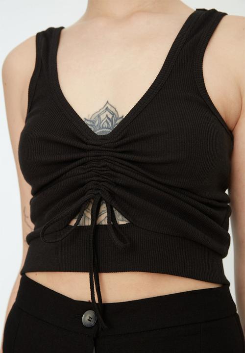 Trendyol - Ruched string detail top - black