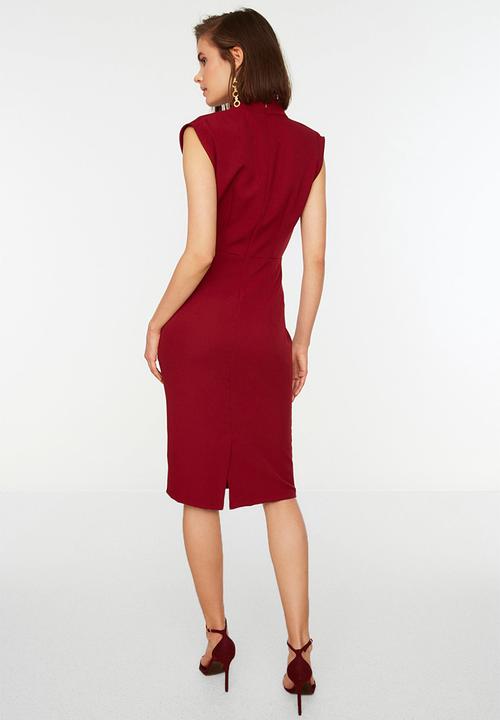 Trendyol - High neck midi dress - burgundy
