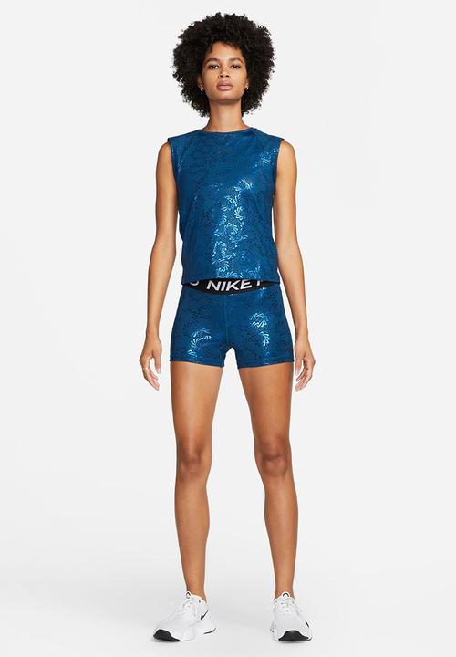Nike - W Nike pro df mr 3in short aop - valerian blue & black