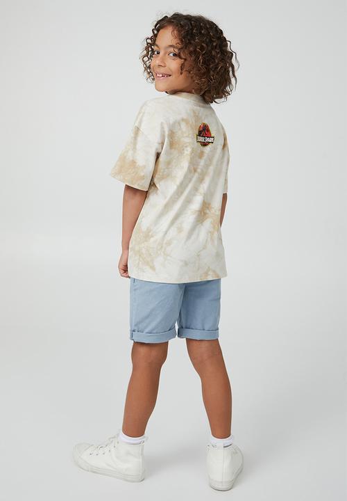 Cotton On - License drop shoulder short sleeve tee - lcn uni semolina tie dye/jurassic park