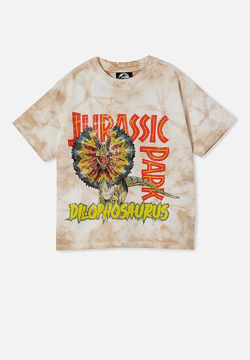 Cotton On - License drop shoulder short sleeve tee - lcn uni semolina tie dye/jurassic park
